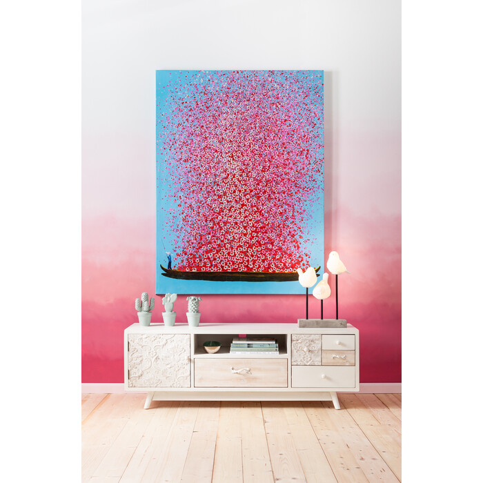 Canvas Picture Flower Boat Blue Pink 120x160cm