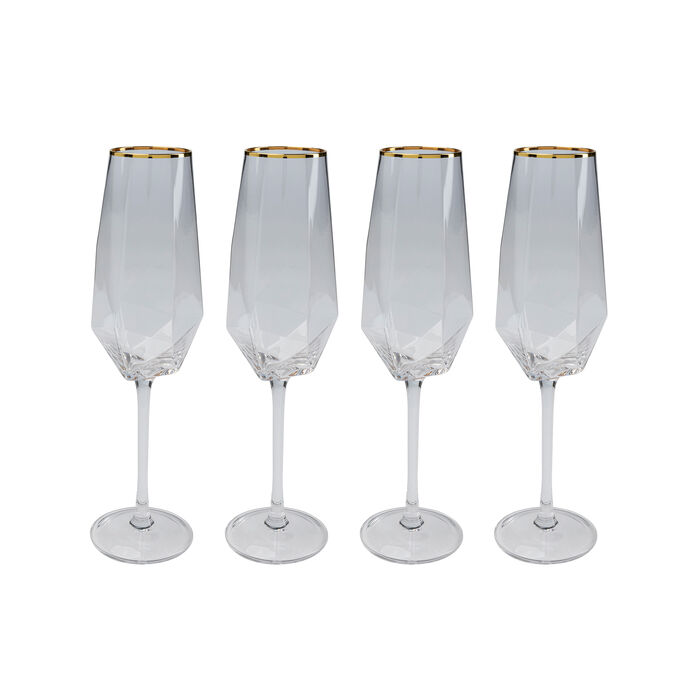 Champagne Glass Diamond Gold Rim (4/Set)