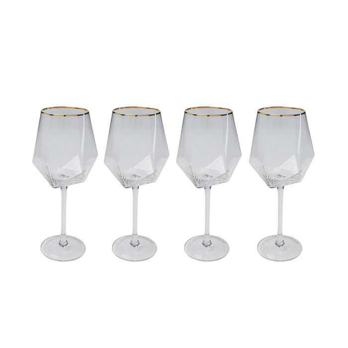 Wine Glass Diamond Gold Rim (4/Set)