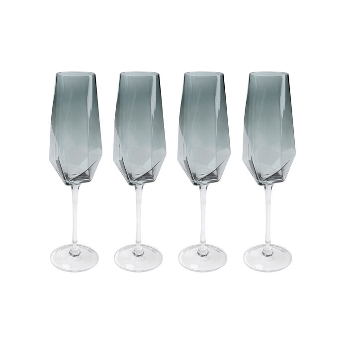 Champagne Glass Diamond Smoke (4/Set)