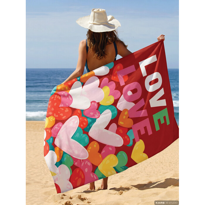 [44159] Beach Towel Big Love Red 90x170cm - 1