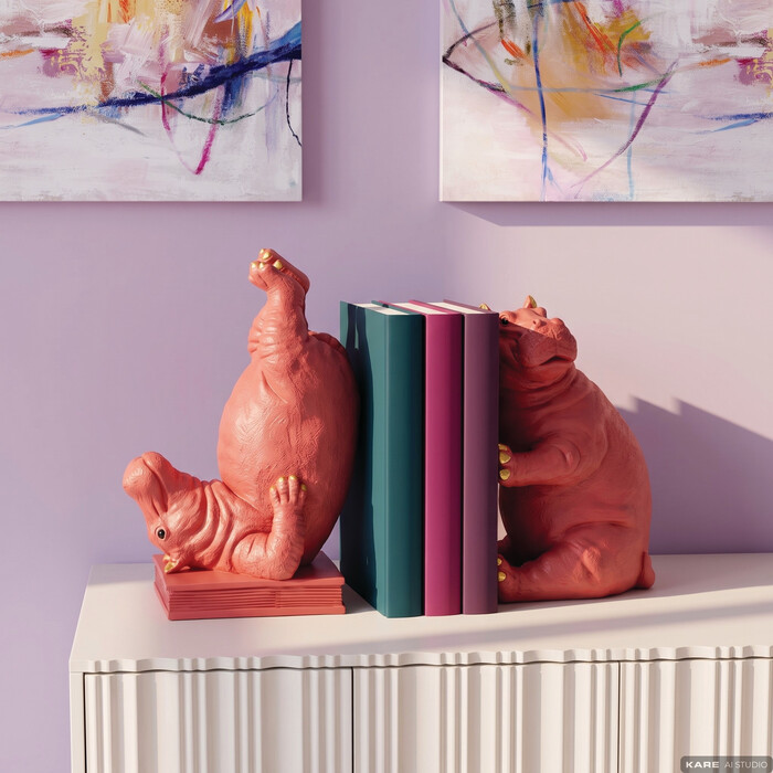 Penahan Buku Hippo Merah Jambu (2/Set)