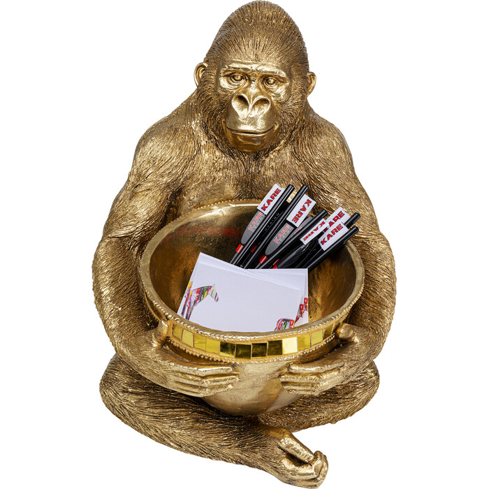 Deco Figurine Gorilla Holding Bowl Gold 41cm