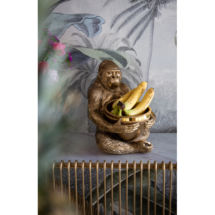 Deco Figurine Gorilla Holding Bowl Gold 41cm