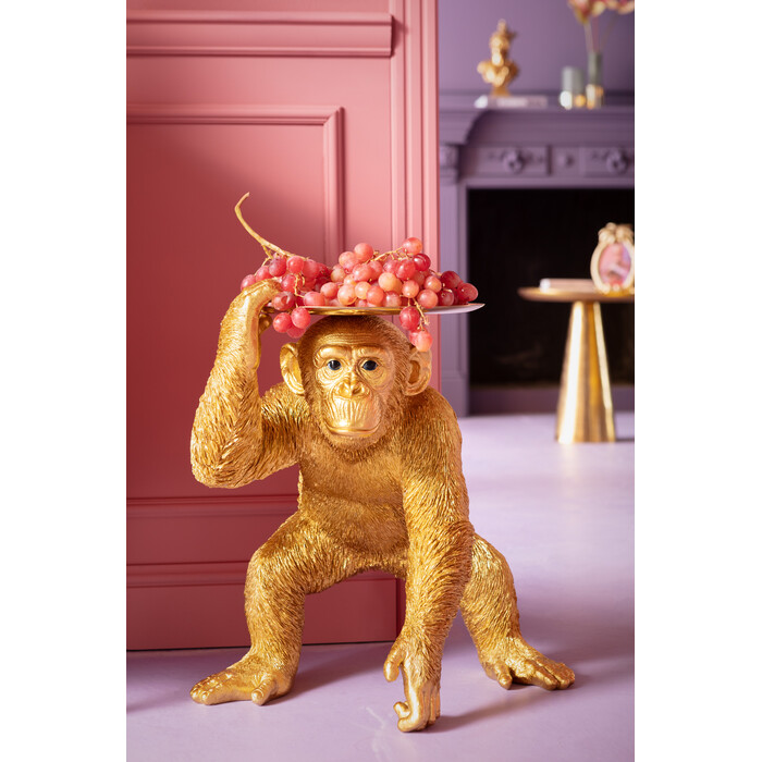 Figura deco Butler Playing Chimp oro 52cm