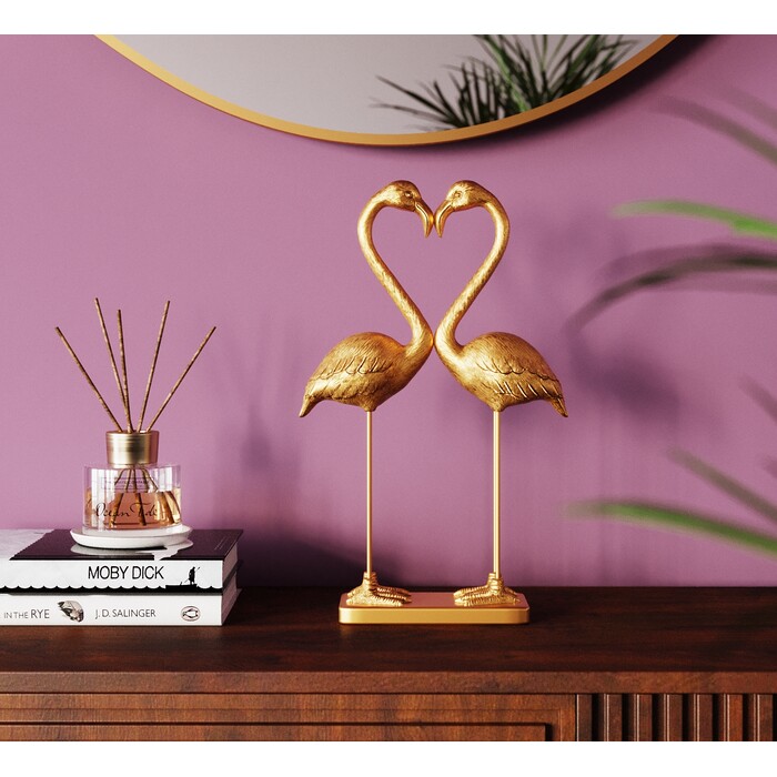 Deco Figurine Flamingo Love Gold 39cm