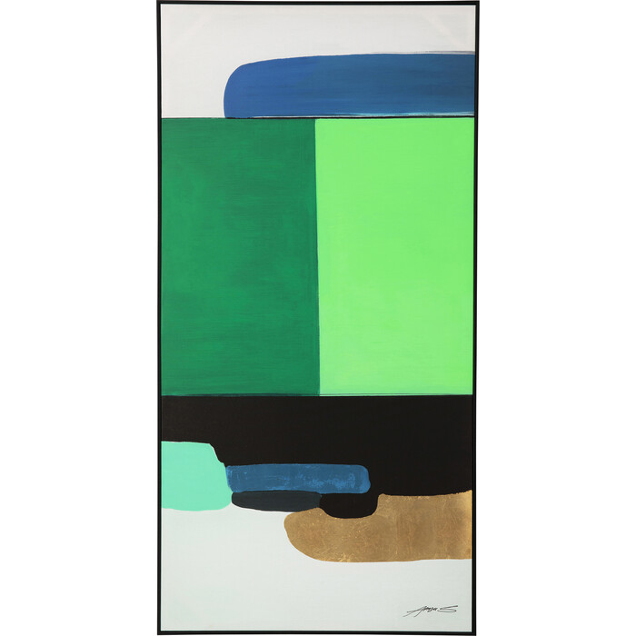 Framed Picture Abstract Shapes Green 73x143cm