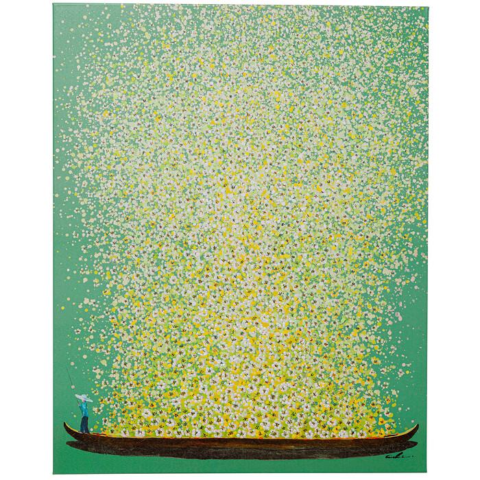 Cuadro lienzo Flower Boat Verde Amarillo 80x100cm