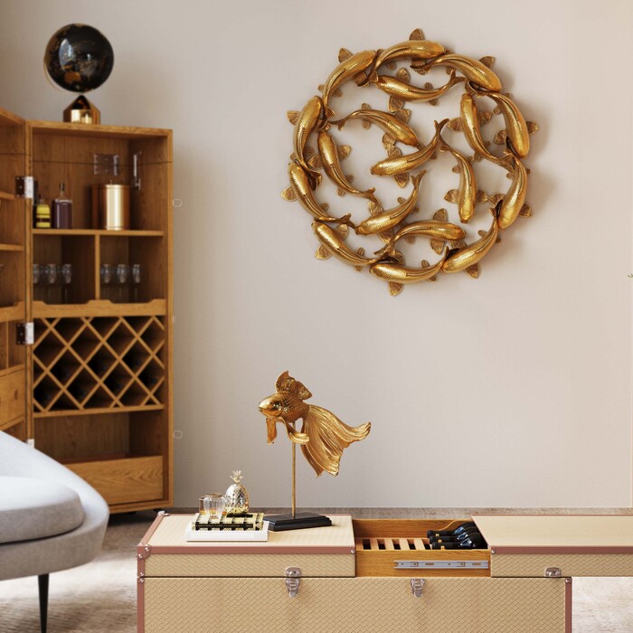 Wall Object School of Koi Gold Ø102cm