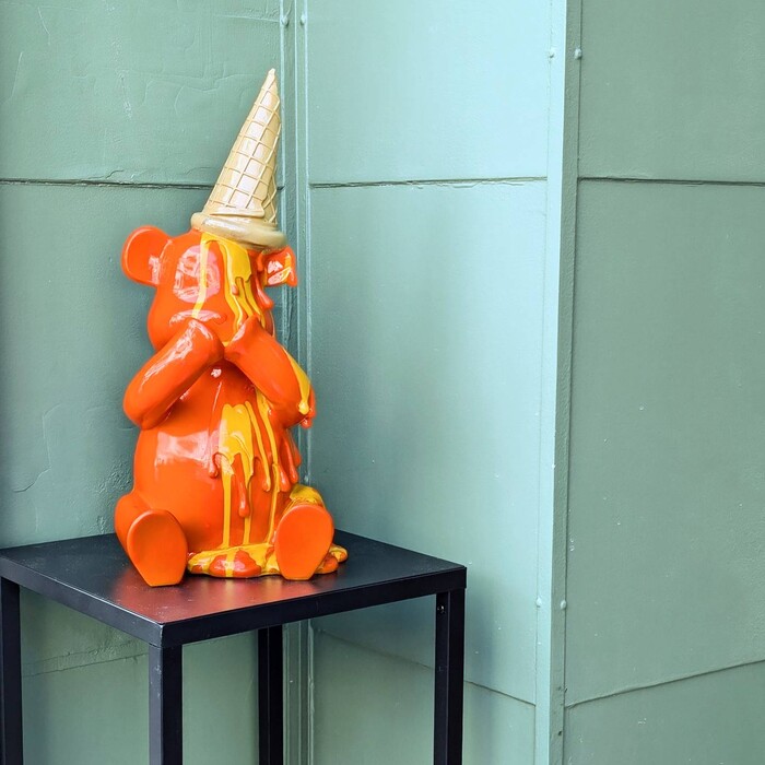Deco Figurine Sitting Gelato Bear Orange 37cm