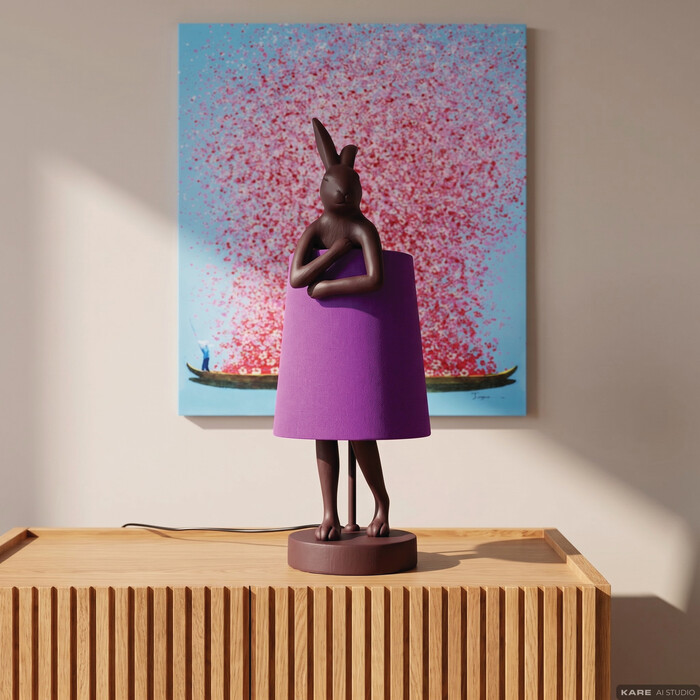Table Lamp Animal Rabbit Red/Purple 50cm