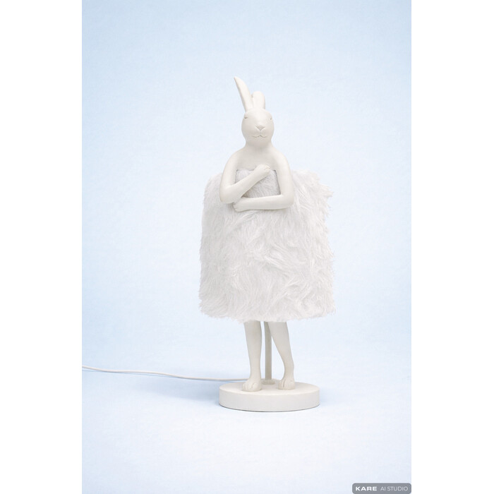 Table Lamp Animal Rabbit Fur White/Silver 50cm