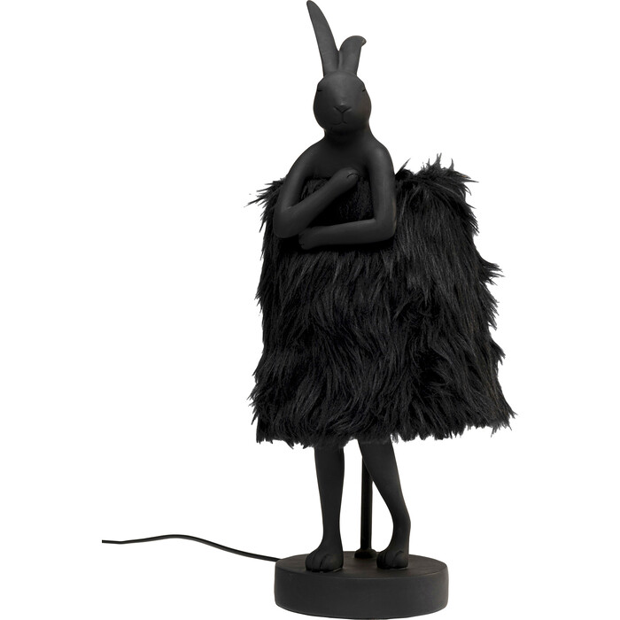 Table Lamp Animal Rabbit Fur Black 50cm