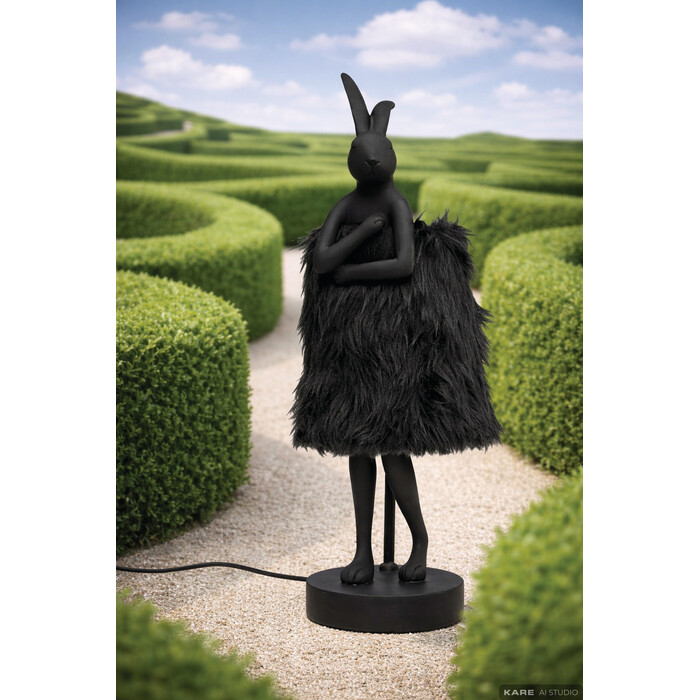 Table Lamp Animal Rabbit Fur Black 50cm