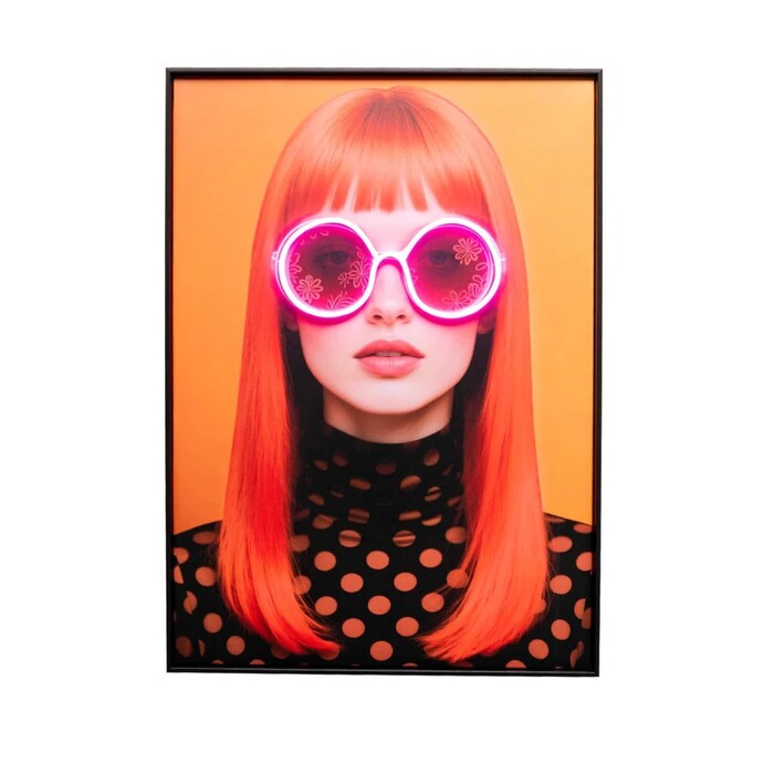Κορνίζα Lady Γυαλιά Ηλίου Ροζ LED 50x70cm