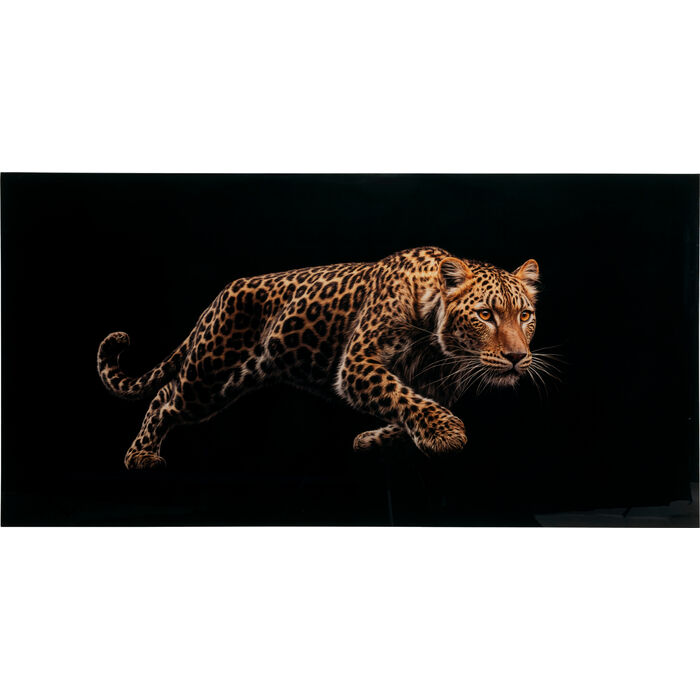 [58782] Glass Picture Hunting Leopard 200x100cm