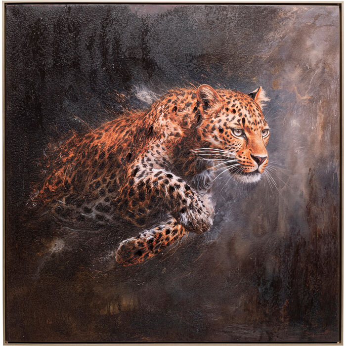 [58783] Framed Picture Hunting Leopard 103x103cm