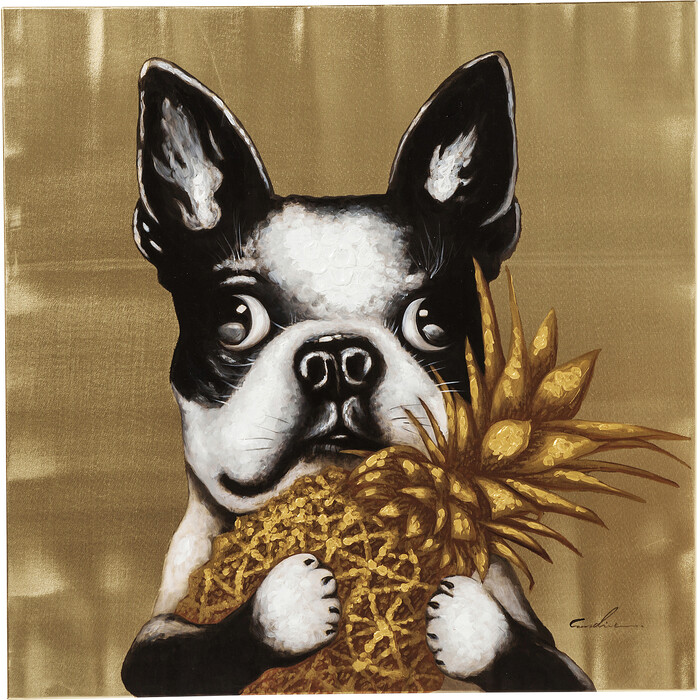 [60442] Cuadro Touched Dog with Pineapple 80x80cm