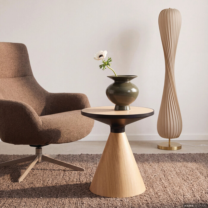 [70658] Coffee Table Cono Oak  Travertin Ø50cm - 1