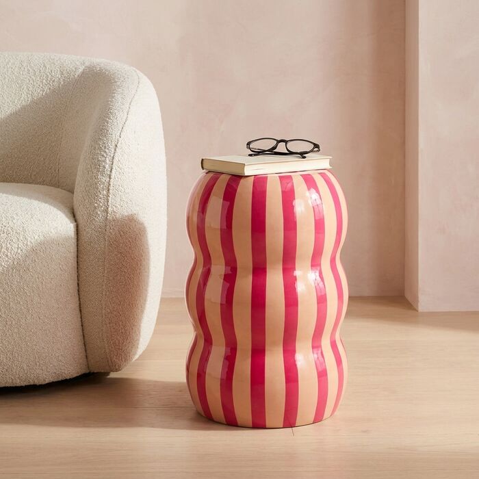 [70801] Side Table Candy Stripes Pink Ø30cm - 1
