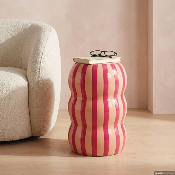 [70801] Mesa auxiliar Candy Stripes Rosa Ø30cm - 1