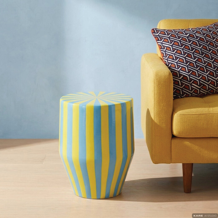 [70802] Mesa auxiliar Candy Stripes Azul Ø30cm - 1
