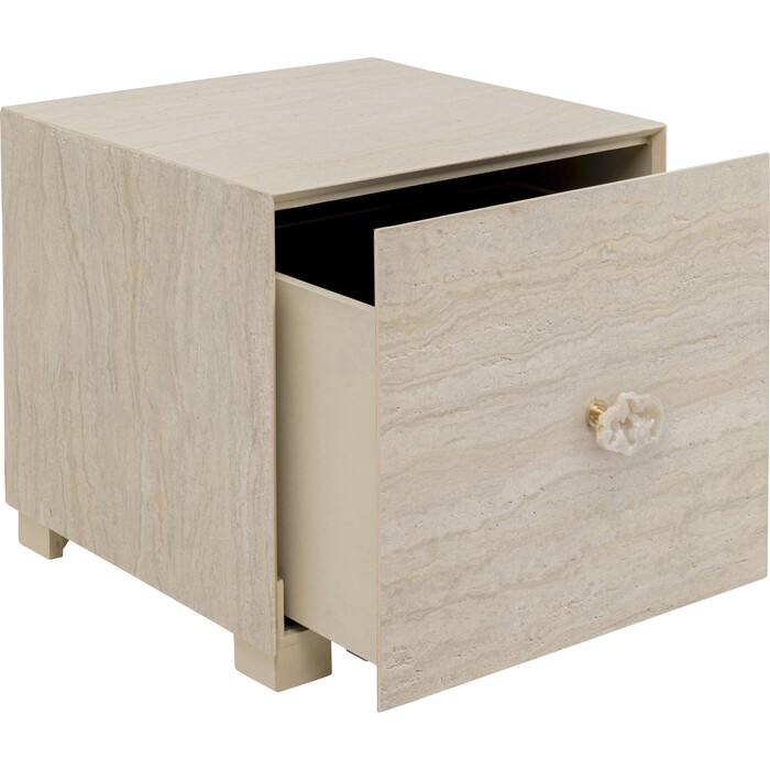 [71052] Side Table Travertino Drawer 45x45cm