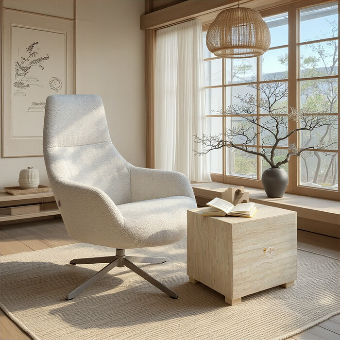 [71052] Side Table Travertino Drawer 45x45cm - 1