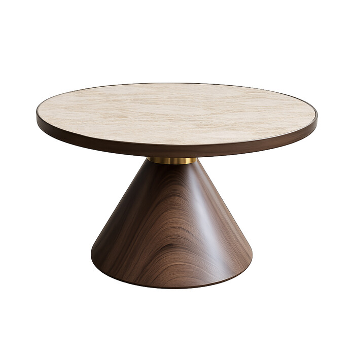 [71332] Coffee Table Cono Walnut Travertin Ø70cm