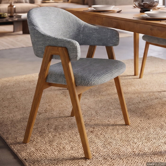 [71374] Chair with Armrest Jonte Boucle Blue - 2
