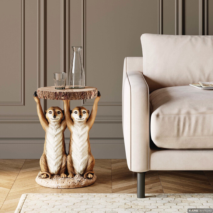 [79748] Side Table Animal Meerkat Sisters Ø33cm - 2