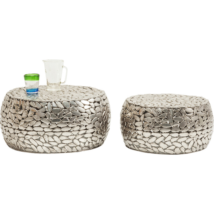 [82976] Coffee Table Pebbles Deluxe Silver (2/Set)