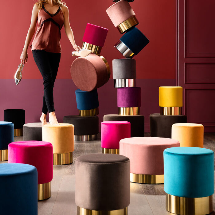 [83142] Stool Cherry Black Brass Ø35cm - 2