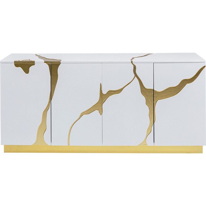 [85707] Buffet Cracked blanc doré 165x80cm
