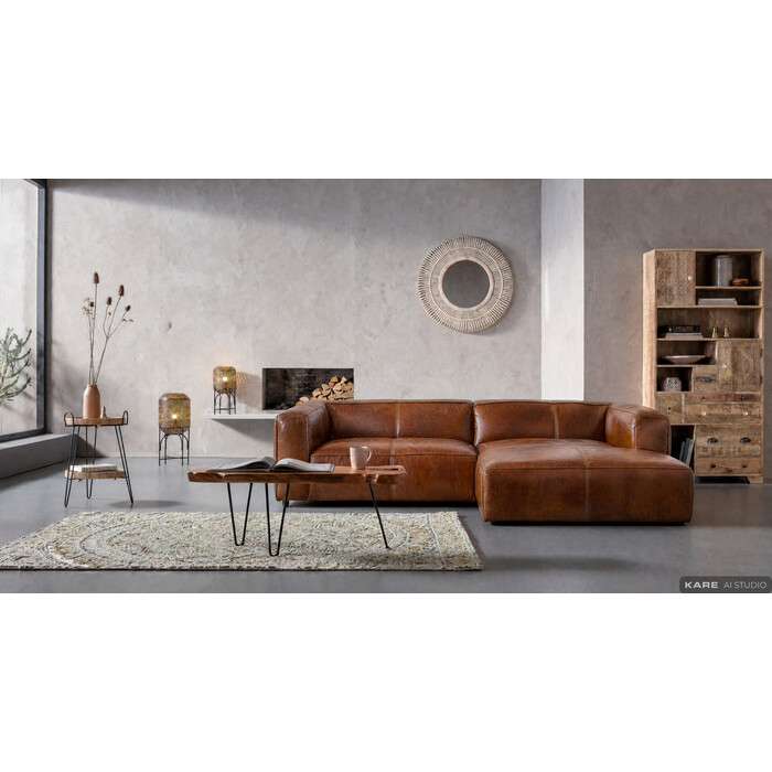[86149] Corner Sofa Cubetto Leather Brown 270x170cm - 1