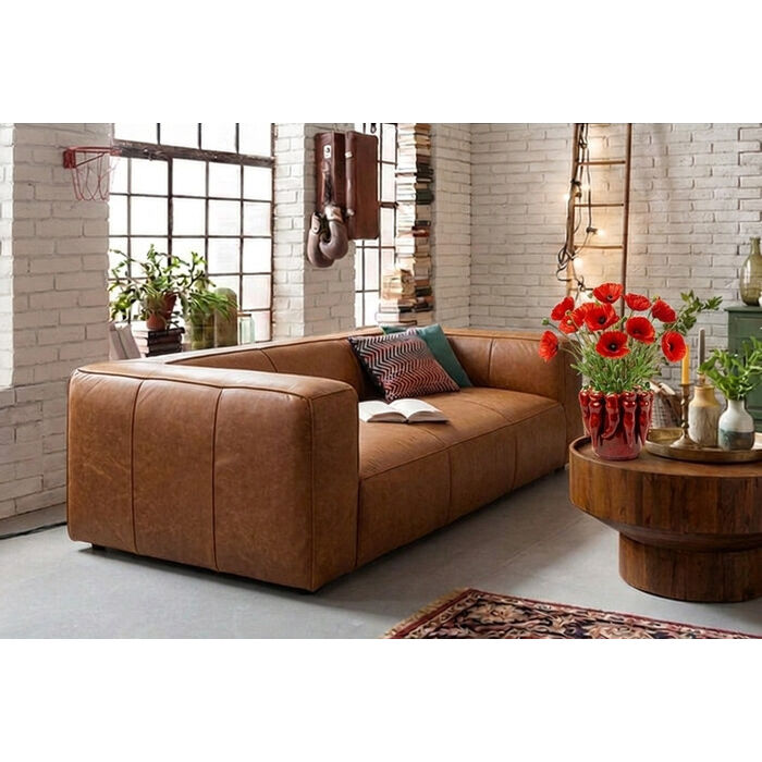 [87792] Sofë Cubetto Lëkurë Smart Kafe e Hapur 220cm - 2